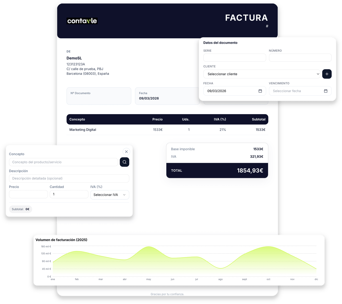 Dashboard de Contavle: crea facturas con Verifactu en segundos
